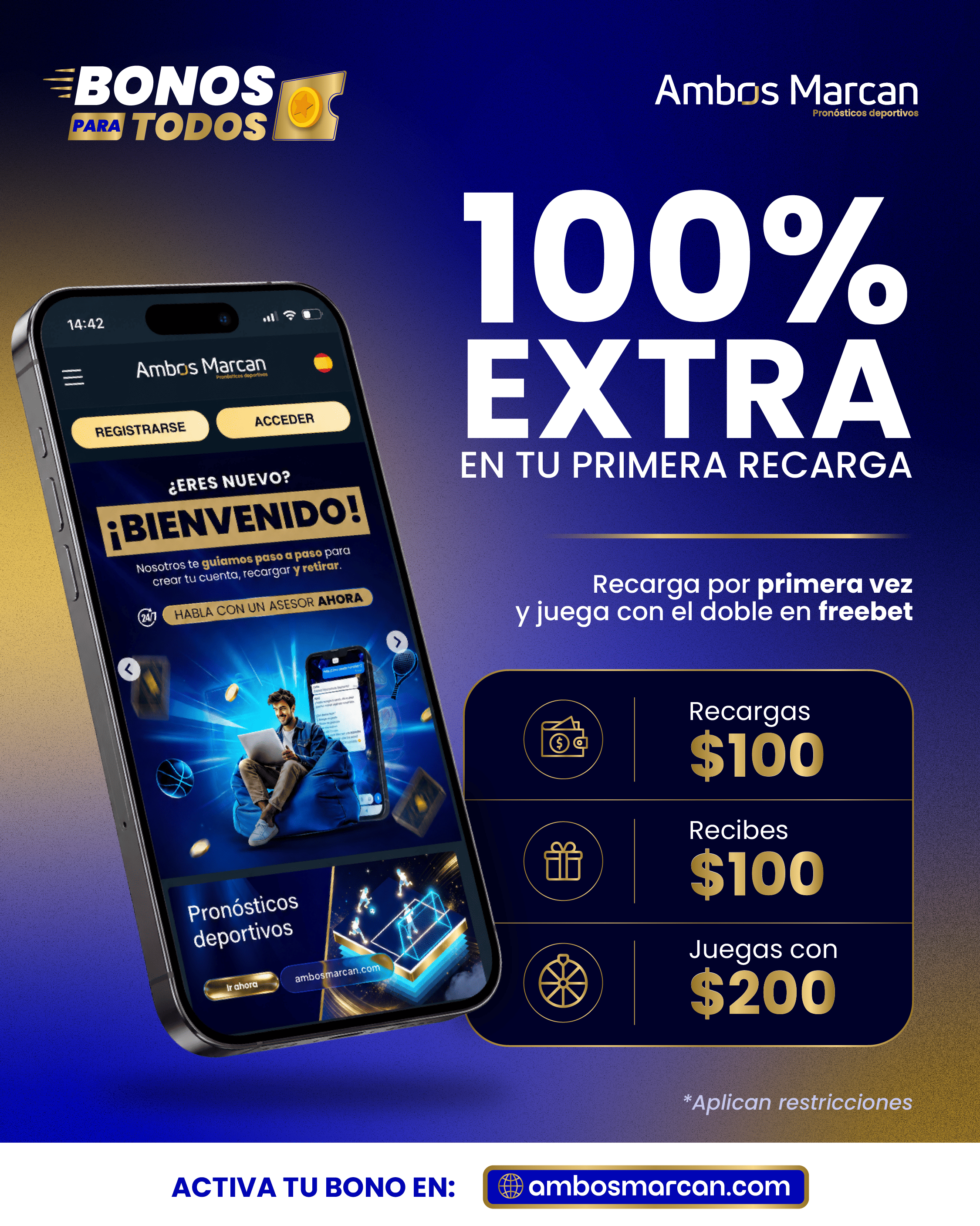 BONO PRIMERA RECARGA 100% ( Usuarios Nuevos )