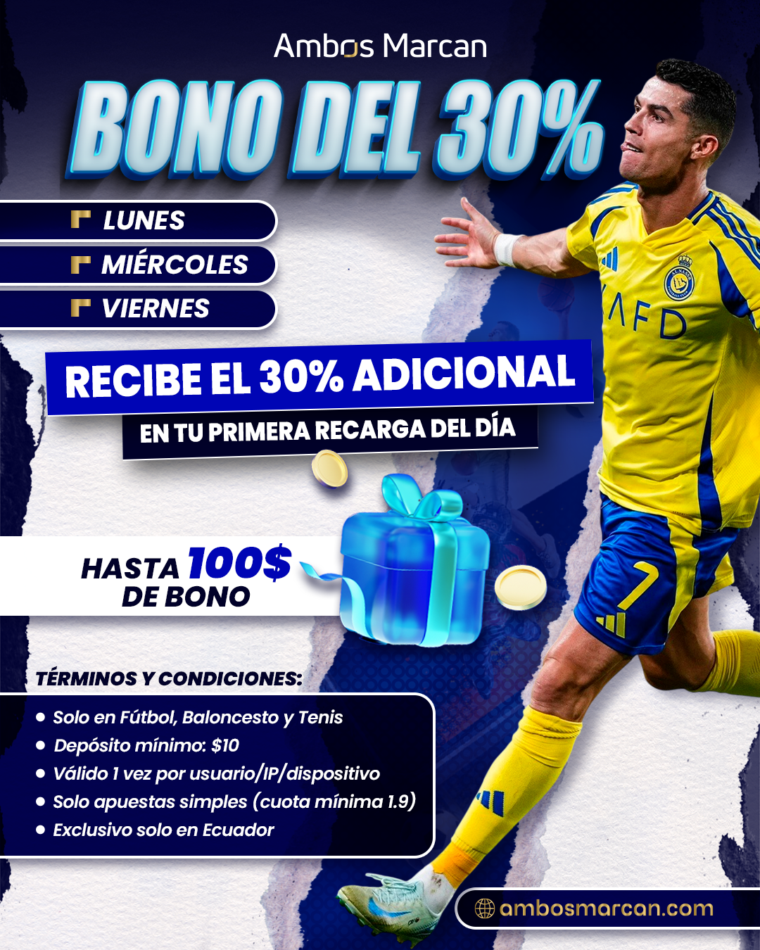 BONO DEL 30% TODOS LOS LUNES, MIERCOLES Y VIERNES.